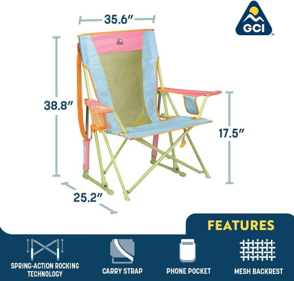 GCI Outdoor Comfort Pro Rocker Camping Chair | Portable Folding Rocking Chair with Durable Armrests & Drink Holder — Sweet Tea - Image 2
