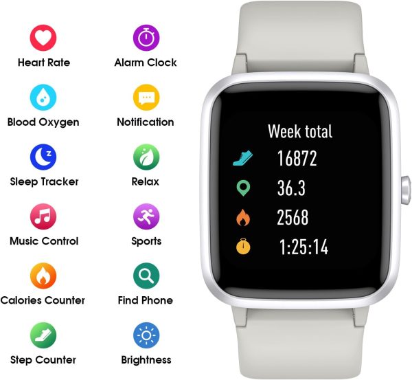Smart Watch, 42mm Full Touchscreen Fitness Watch, Fitness Tracker with Heart Rate and Sleep Monitor, Step Calorie Counter, Swimming Waterproof Pedometer Watch for Women Men - Image 2