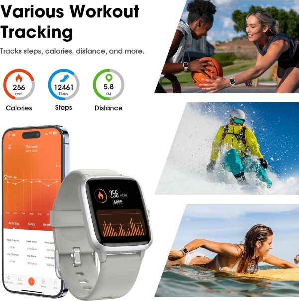Smart Watch, 42mm Full Touchscreen Fitness Watch, Fitness Tracker with Heart Rate and Sleep Monitor, Step Calorie Counter, Swimming Waterproof Pedometer Watch for Women Men - Image 3
