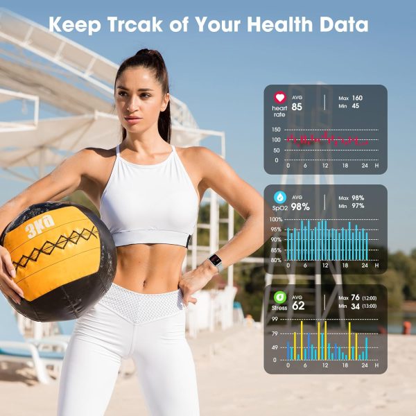 Smart Watch, 42mm Full Touchscreen Fitness Watch, Fitness Tracker with Heart Rate and Sleep Monitor, Step Calorie Counter, Swimming Waterproof Pedometer Watch for Women Men - Image 4
