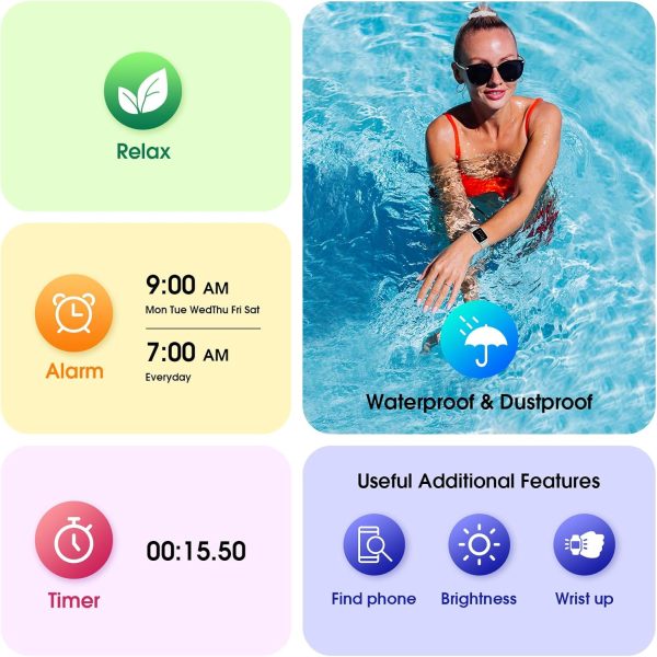 Smart Watch, 42mm Full Touchscreen Fitness Watch, Fitness Tracker with Heart Rate and Sleep Monitor, Step Calorie Counter, Swimming Waterproof Pedometer Watch for Women Men - Image 7
