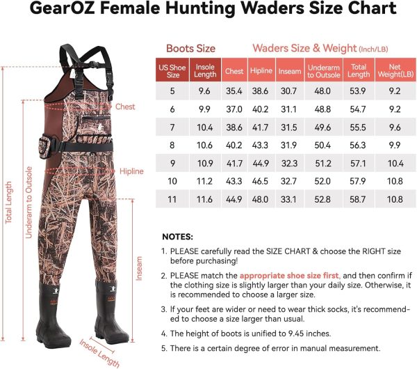 Waterfowl Hunting Waders for Women, Waterproof Duck Hunting Waders Female Insulated Neoprene Chest Wader Camo Bootfoot Wader with Boot Hanger for Fishing Breathable Hunter Waders Weighters - Image 2