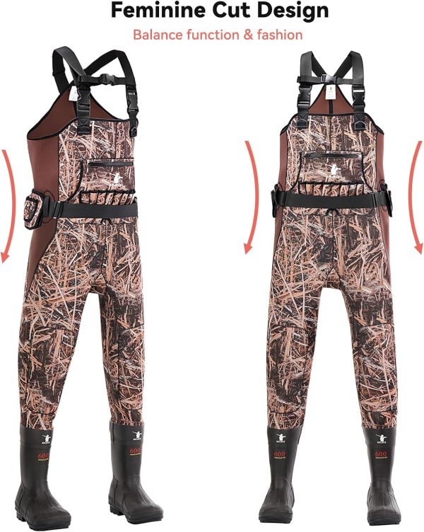 Waterfowl Hunting Waders for Women, Waterproof Duck Hunting Waders Female Insulated Neoprene Chest Wader Camo Bootfoot Wader with Boot Hanger for Fishing Breathable Hunter Waders Weighters - Image 3